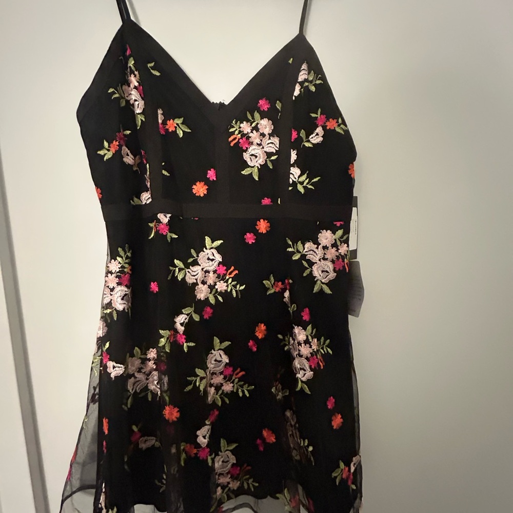 Lulu's Black Mesh Dress with Floral Embroidery